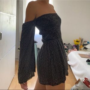 Off the shoulder long-long sleeve romper #strapless #romper